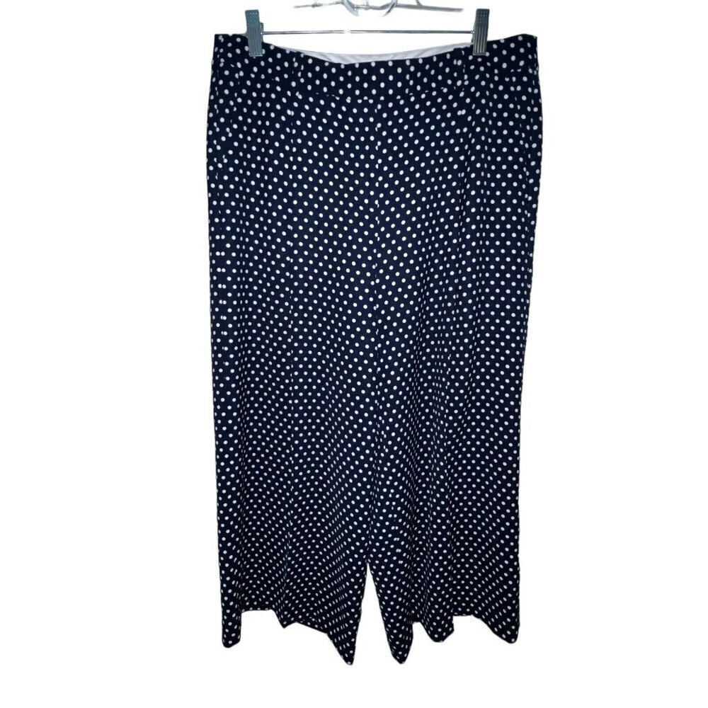 MICHAEL MICHAEL KORS BLUE WHITE POLKA DOTS PALAZZO CROPPED WIDE LEG PANTS Sz 10